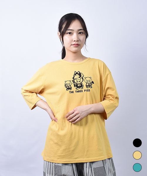 drug store's 21/-OE天竺 ブタプリント 7分袖 BIGT