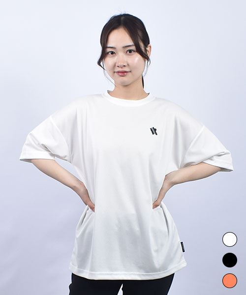 drug store's メッシュ 走るスタンディ バックロゴプリント 5分袖 T