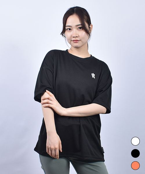 drug store's メッシュ 走るスタンディ バックロゴプリント 5分袖 T