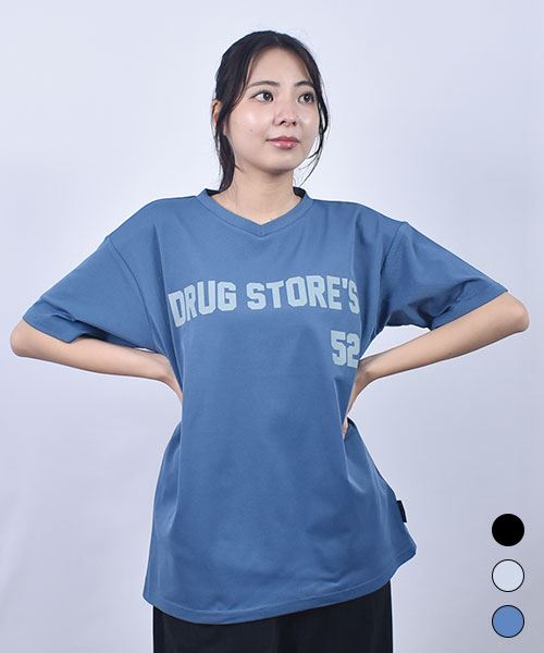 drug store's ロゴプリント VネックT