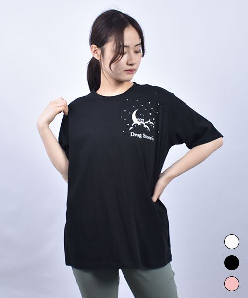 drug store's 20/-OE天竺 リブ衿 三日月と昭一プリント 定番セットインT