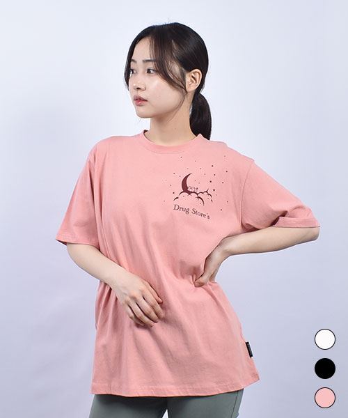 drug store's 20/-OE天竺 リブ衿 三日月と昭一プリント 定番セットインT