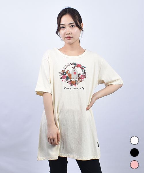drug store's 20/-OE天竺 ハートンプリント 定番 AラインT