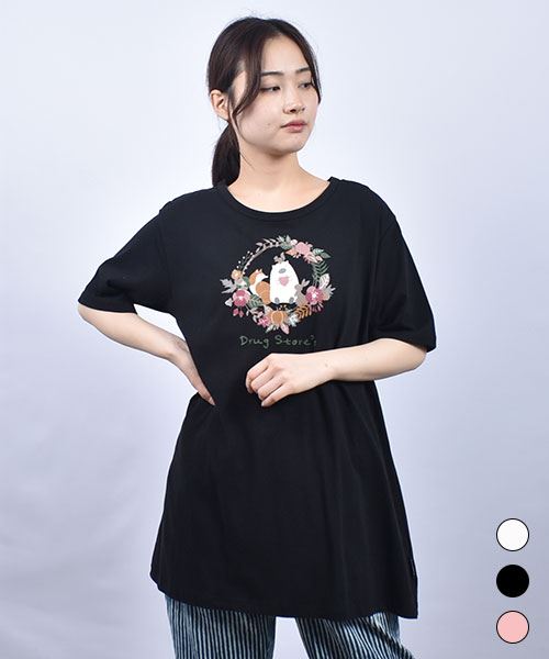 drug store's 20/-OE天竺 ハートンプリント 定番 AラインT