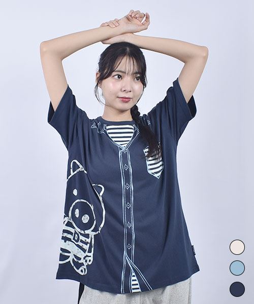 drug store's 20/-OE天竺 シャツ重ね着風プリント BIGT