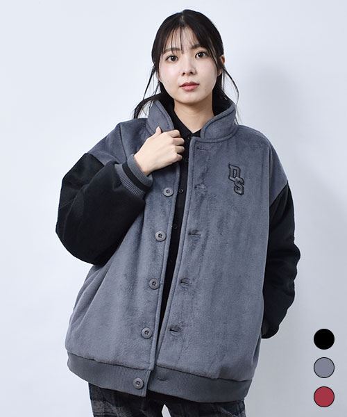 drug store's バックブタ刺繍 スタンドカラー フリース スタジャン