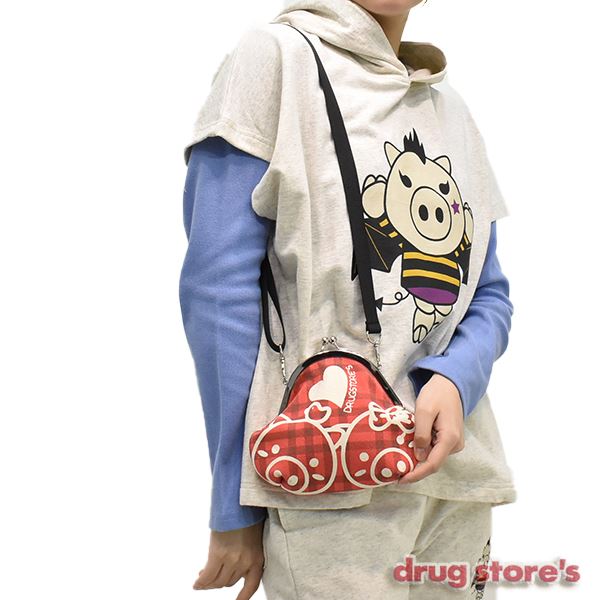 drug store's がま口チェック柄ブタ＆ハートプリント