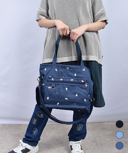 drug store's デニム ブタゴロゴロ刺繍 2WAY ショルダーバッグ