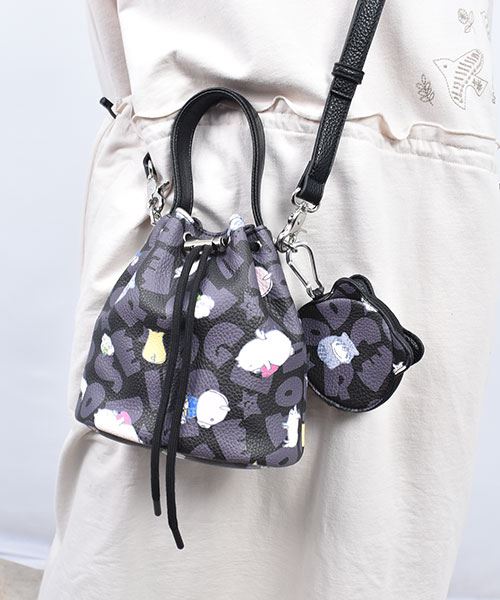 drug store's 合成皮革 ブタ＆ネコプリント ポーチつき 2WAY ショルダーバッグ