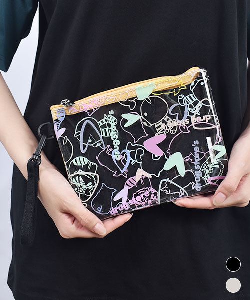 drug store'sブタ＆マヌルネコ総柄プリント クリアポーチ
