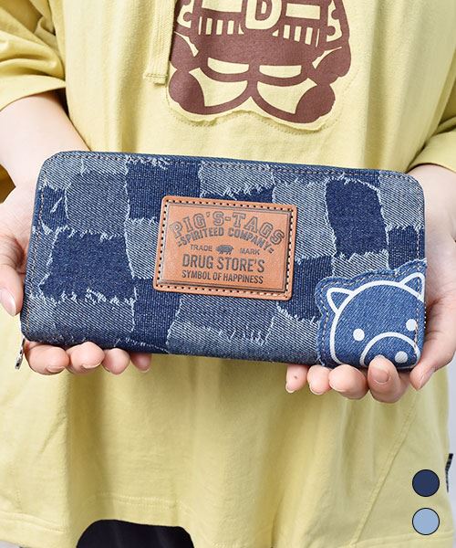 【財布】 パッチワーク風 デニム 長財布