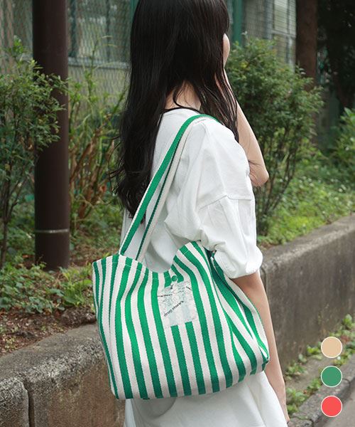 【トートバッグ】 ヘリンボーン ストライプ トートバッグ