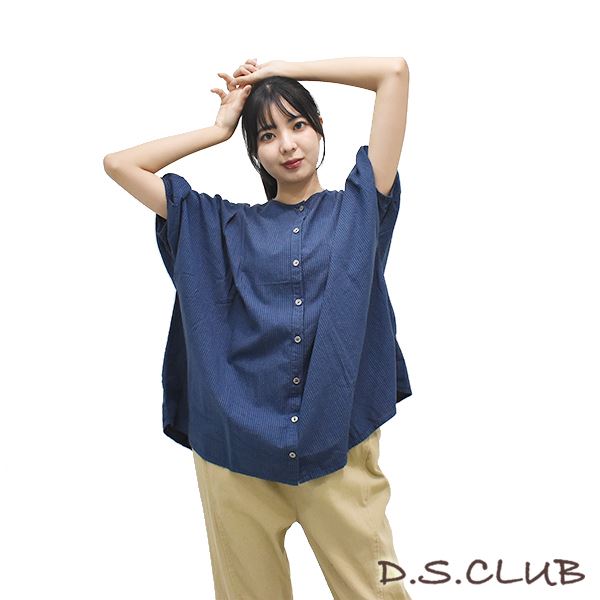 D.S.CLUB ストライプ 襟なし前開き ドルマンスリーブシャツ(F 92  