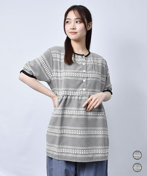 【ブラウス】 ギンガムチェック 切替 ブラウス
