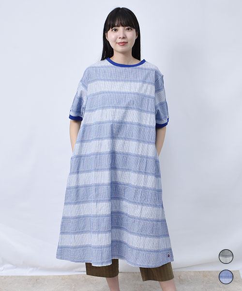 【ワンピース】 チェック×ストライプ ボーダー ワンピース