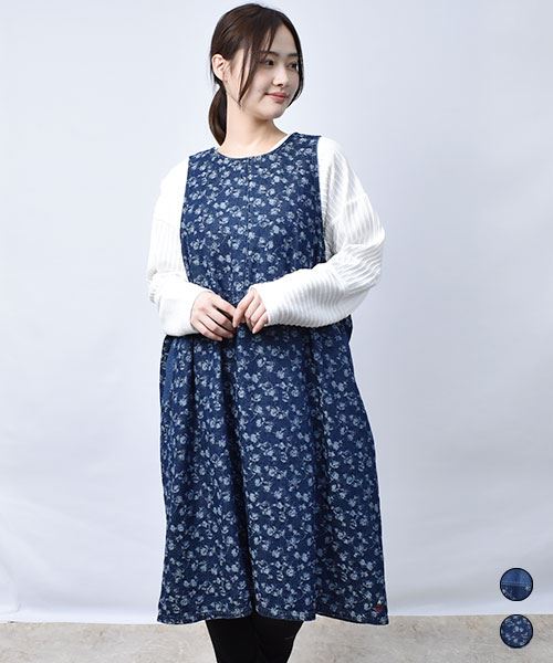 【ジャンスカ】 デニム 花柄 ジャンスカ