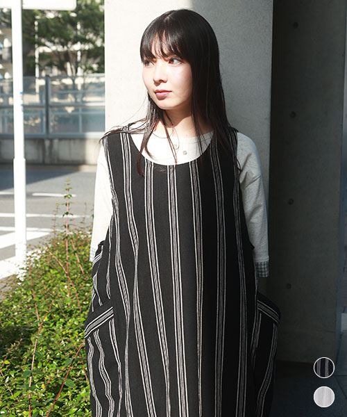 【ジャンスカ】 ゆったり ストライプ ジャンスカ