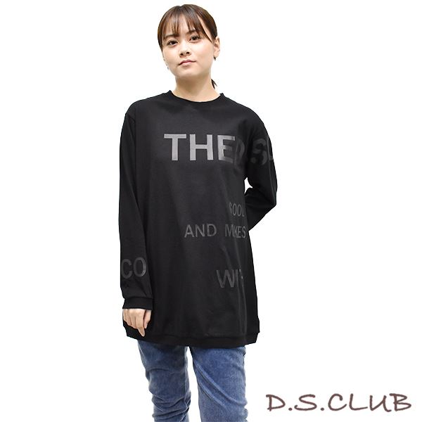 D.S.CLUB 21/-天竺 4パーツロゴプリント 裾リブ 長袖 ビッグ Tシャツ(M