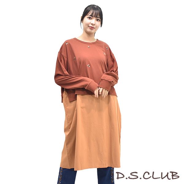 D.S.CLUB ウエスト切り替え 花刺繍 ワンピース
