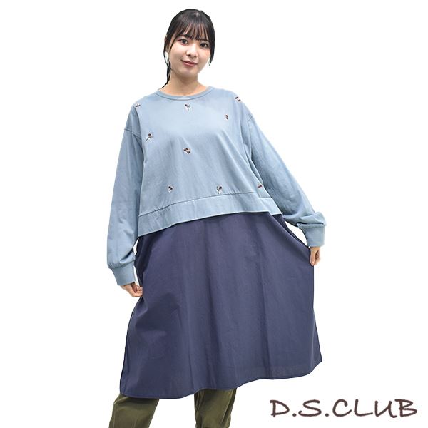 D.S.CLUB ウエスト切り替え 花刺繍 ワンピース
