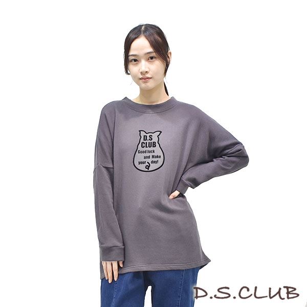 D.S.CLUB 裏毛 フロッキープリント アップリケ ドロップショルダー ＢＩＧトレーナー