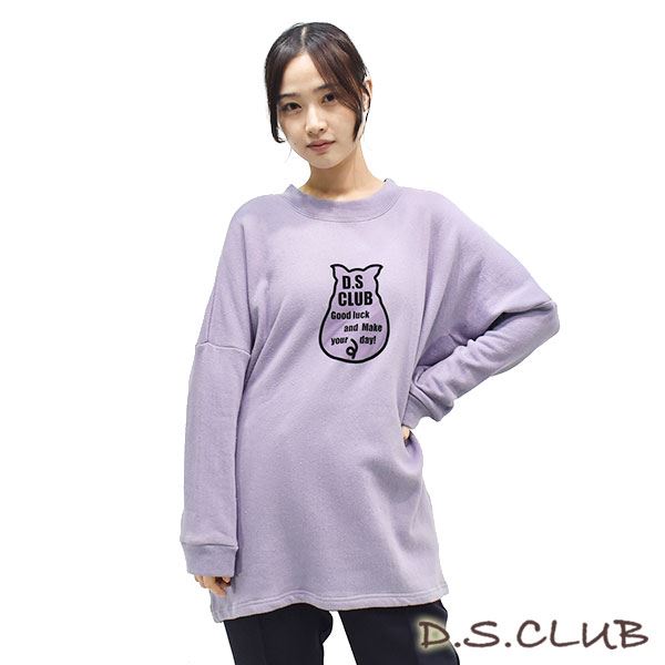 D.S.CLUB 裏毛 フロッキープリント アップリケ ドロップショルダー ＢＩＧトレーナー