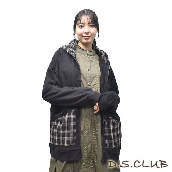 D.S.CLUB 裏毛 チェック切り替え  パーカー