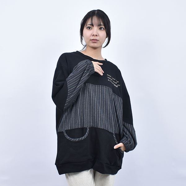 D.S.CLUB 裏毛 別布ストライプ ロゴ刺繍 トレーナー