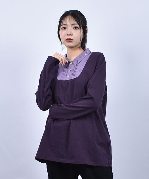 D.S.CLUB 天竺 衿刺繍 シャツドッキング ロンT