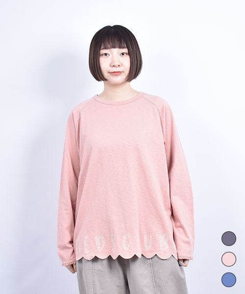 D.S.CLUB 天竺 カットワークロゴ刺繍 ラグラン ロンT