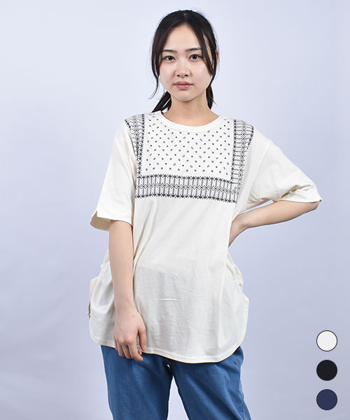 D.S.CLUB 天竺 プリント ロープ紐ドロスト 5分袖 Tシャツ
