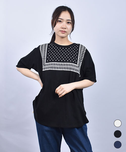 D.S.CLUB 天竺 プリント ロープ紐ドロスト 5分袖 Tシャツ
