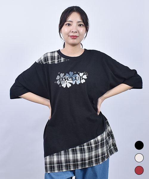 D.S.CLUB 天竺 花刺繍プリント ドルマン 5分袖 Ｔシャツ