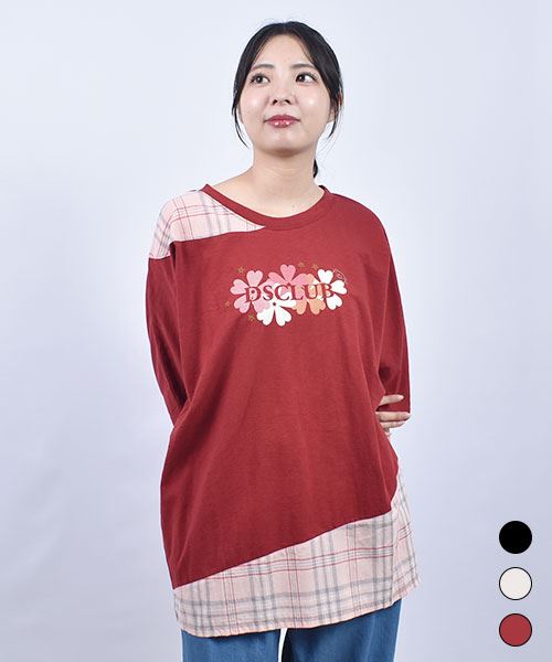 D.S.CLUB 天竺 花刺繍プリント ドルマン 5分袖 Ｔシャツ