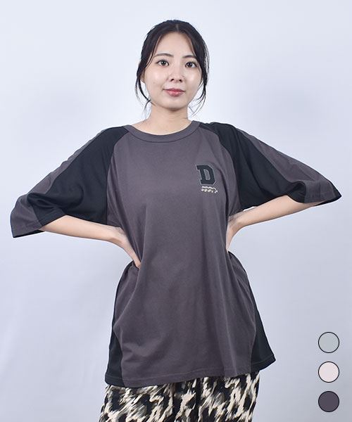 D.S.CLUB 天竺 アップリケ 袖メッシュ切り替え ラグラン Tシャツ
