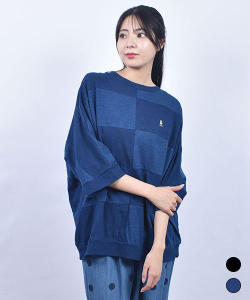 D.S.CLUB インディゴ天竺 配色切替 7部袖 T