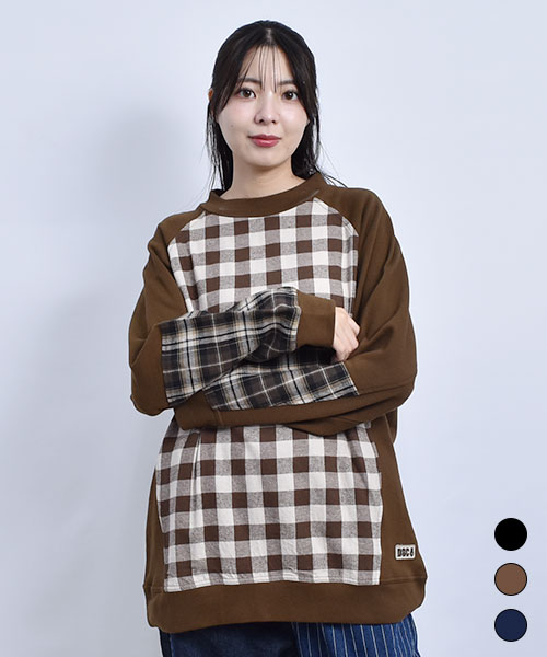 D.S.CLUB 裏毛 チェック 別布使い トレーナー