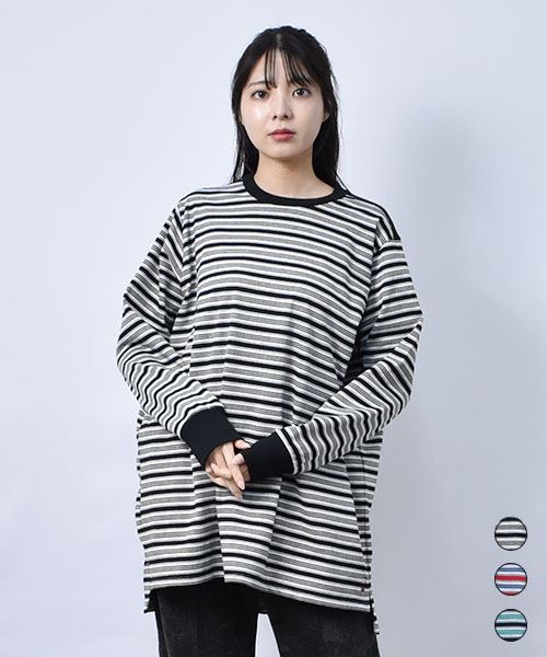 【スウェット トレーナー / プルオーバー】 ハイネック ボーダー トレーナー