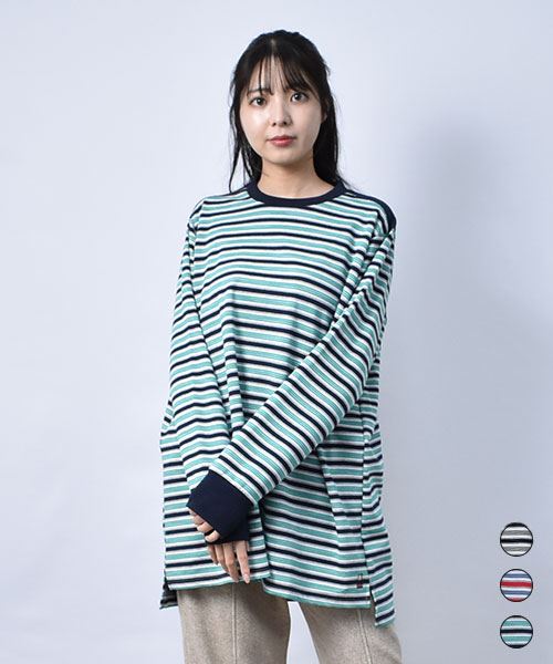 【スウェット トレーナー / プルオーバー】 ハイネック ボーダー トレーナー