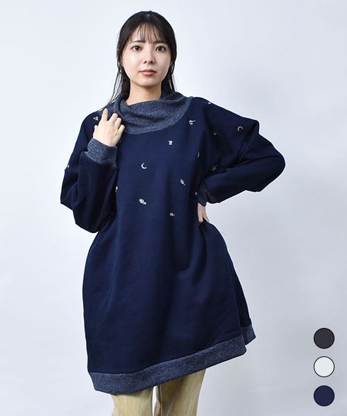 【チュニック】 異素材ミックス 刺繍 チュニック