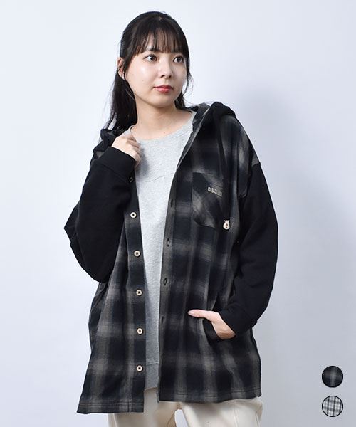 【パーカー】 異素材ドッキング パーカー