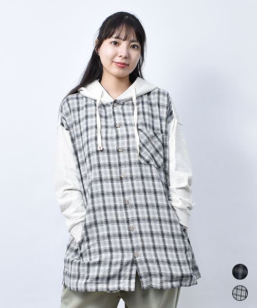 【パーカー】 異素材ドッキング パーカー