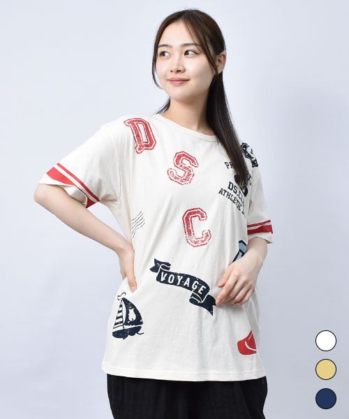 【Tシャツ】 マリンプリント ワイドT