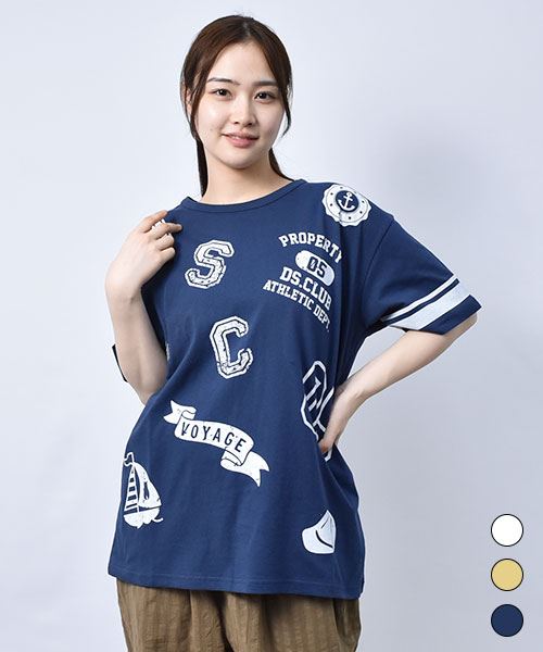 【Tシャツ】 マリンプリント ワイドT