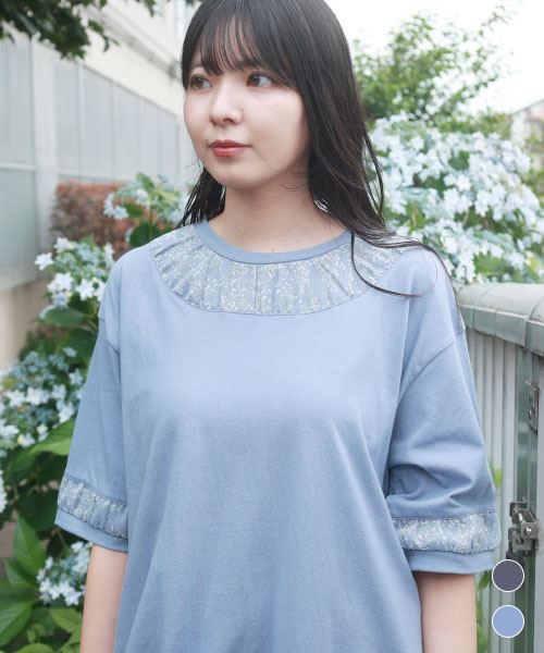 【チュニック】 小花柄 シフォン チュニック