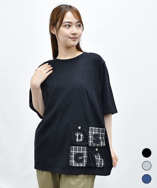 【Tシャツ】 ロゴブタ パッチワークポケット Tシャツ