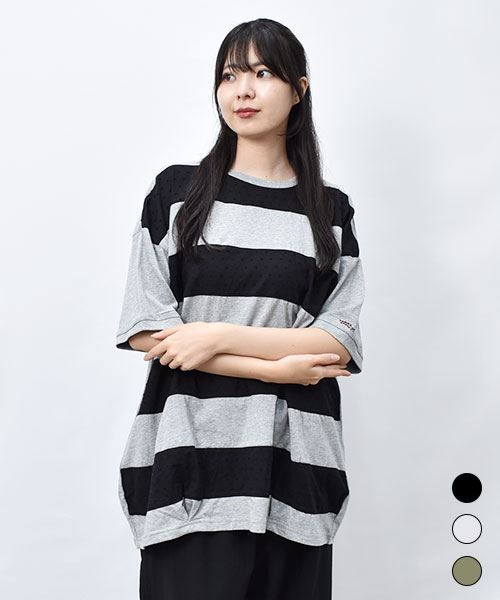 【Tシャツ】 ざっくり ドットボーダー Tシャツ