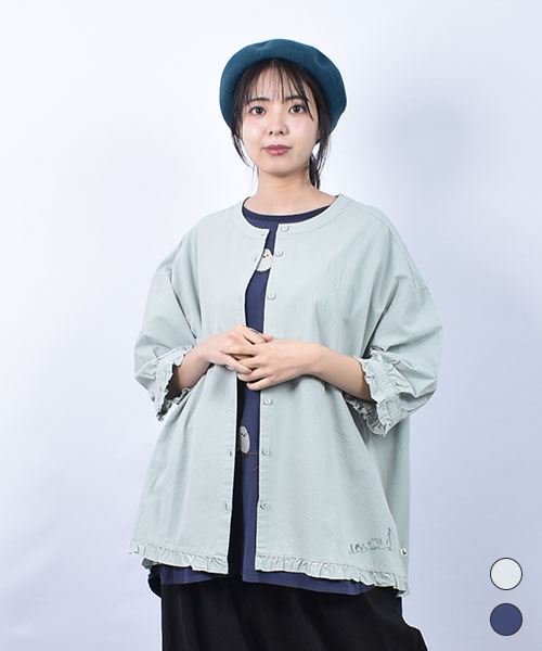 fu-ai 刺繍 袖裾フリル 7部袖 ブラウス