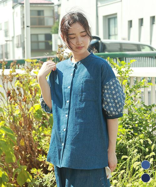 fu-ai 袖花刺繍デニム ブラウス
