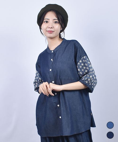 fu-ai 袖花刺繍デニム ブラウス